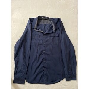 Calvin‎ Klein Large Indigo Cotton Long Sleeve Button Down Shirt Utility Pockets